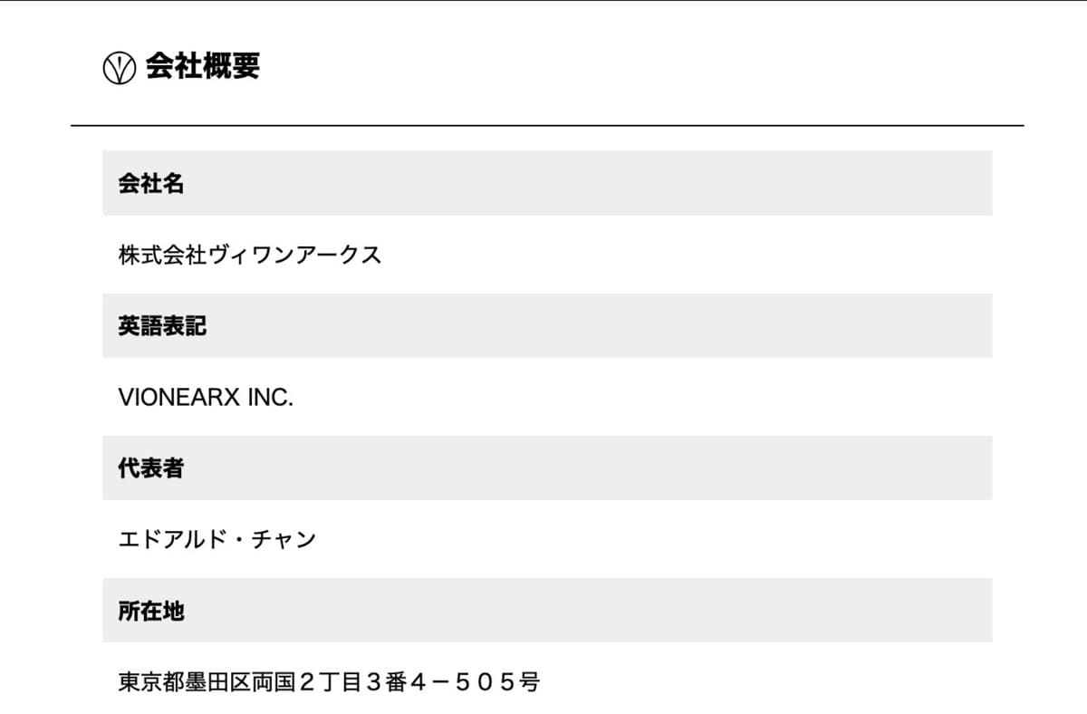 VIONEARXの会社概要